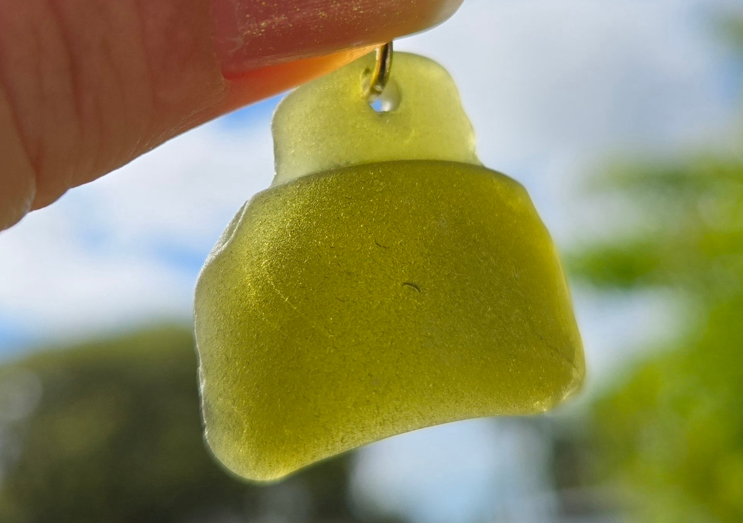 Deep Olive Green Bottle Lip Seaglass Necklace