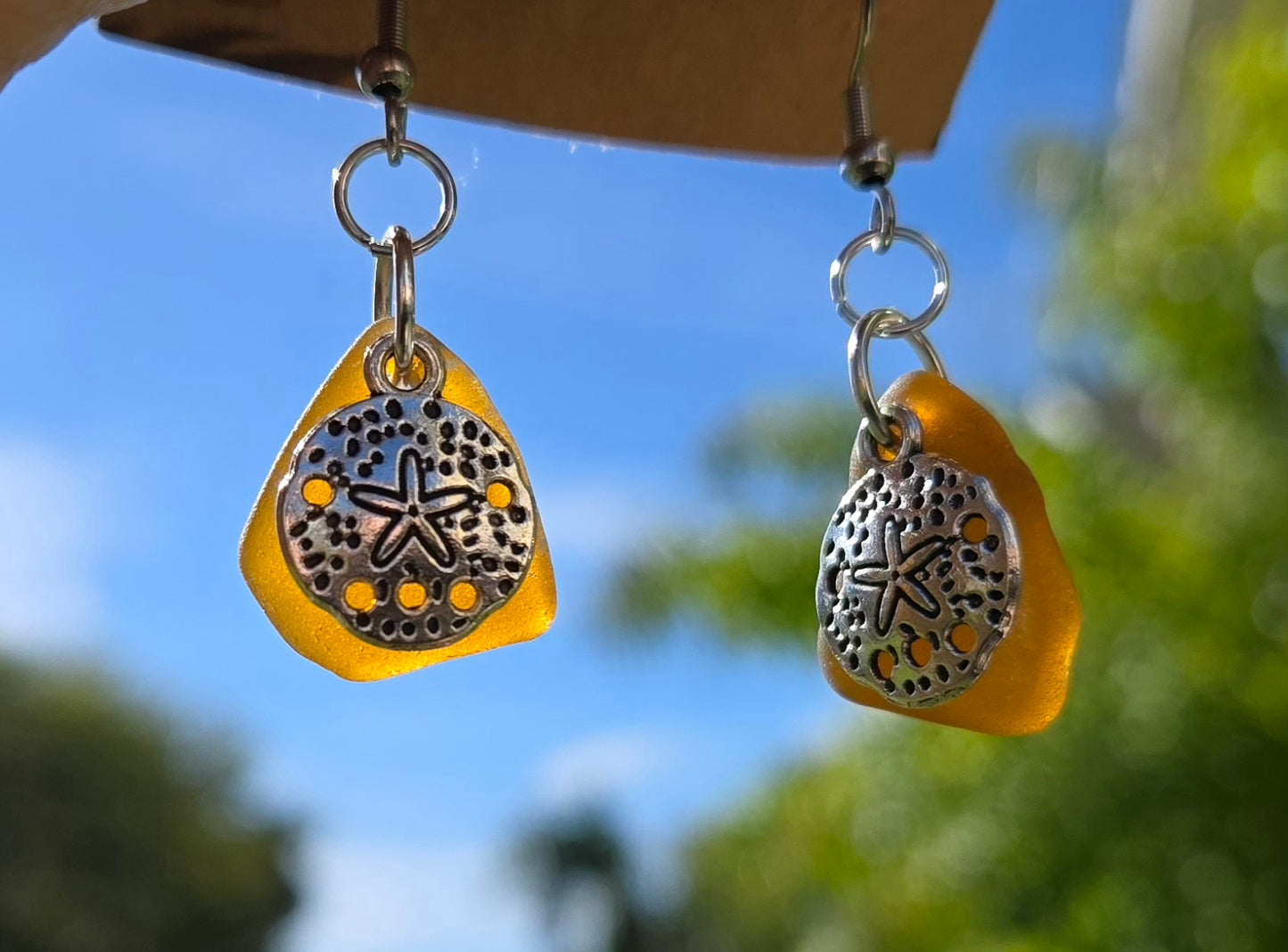 Brown Sand Dollar Seaglass Earrings