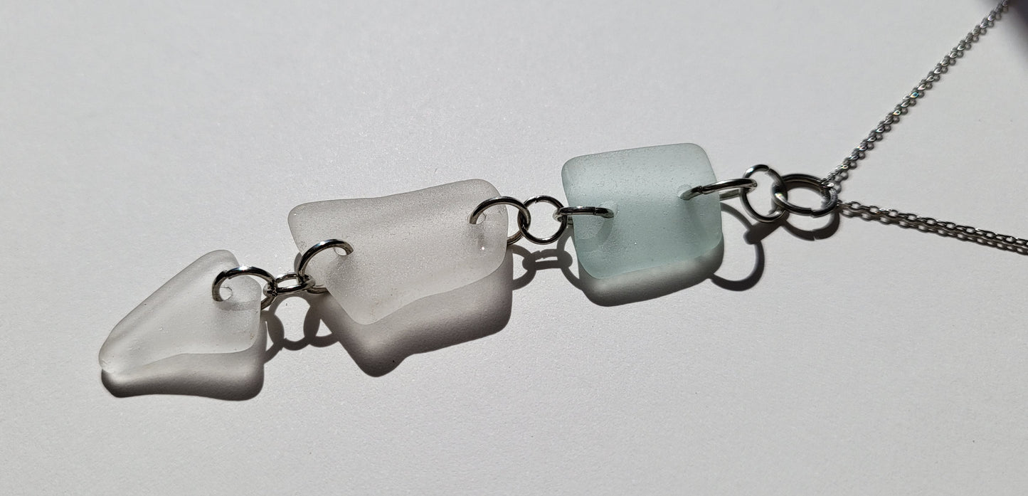 Seafoam Blue & Clear Stacker Seaglass Necklace