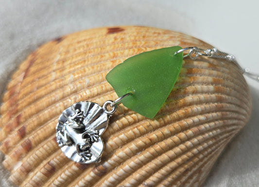 Froggy on a Lilypad Green Seaglass Necklace