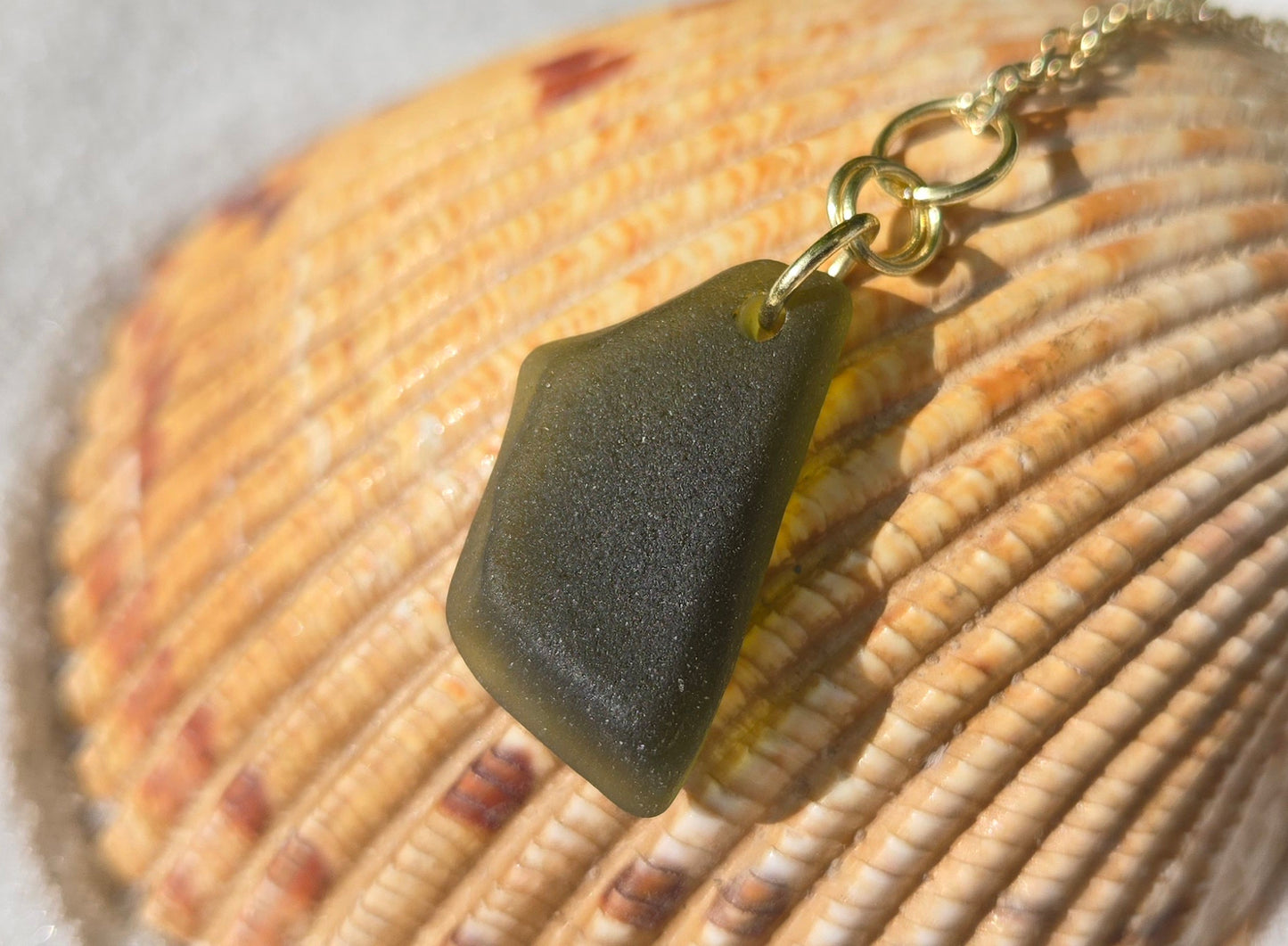 Deep Olive Green Seaglass Necklace