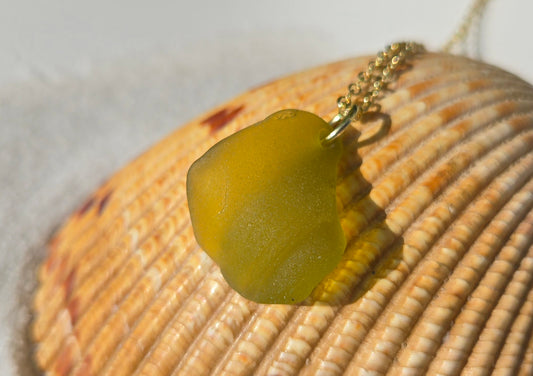 Bright Olive Green Seaglass Necklace