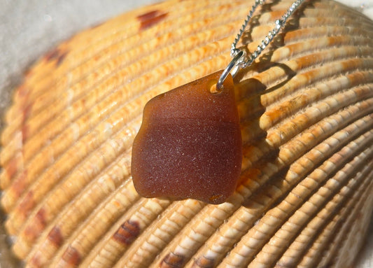 Brown Thick Bottle Top Seaglass Necklace