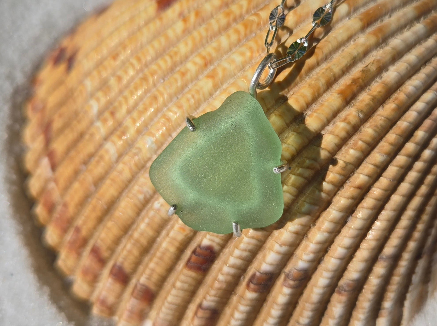 Sage Green Sterling Silver Seaglass Necklace