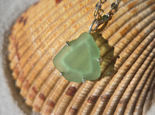 Sage Green Sterling Silver Seaglass Necklace