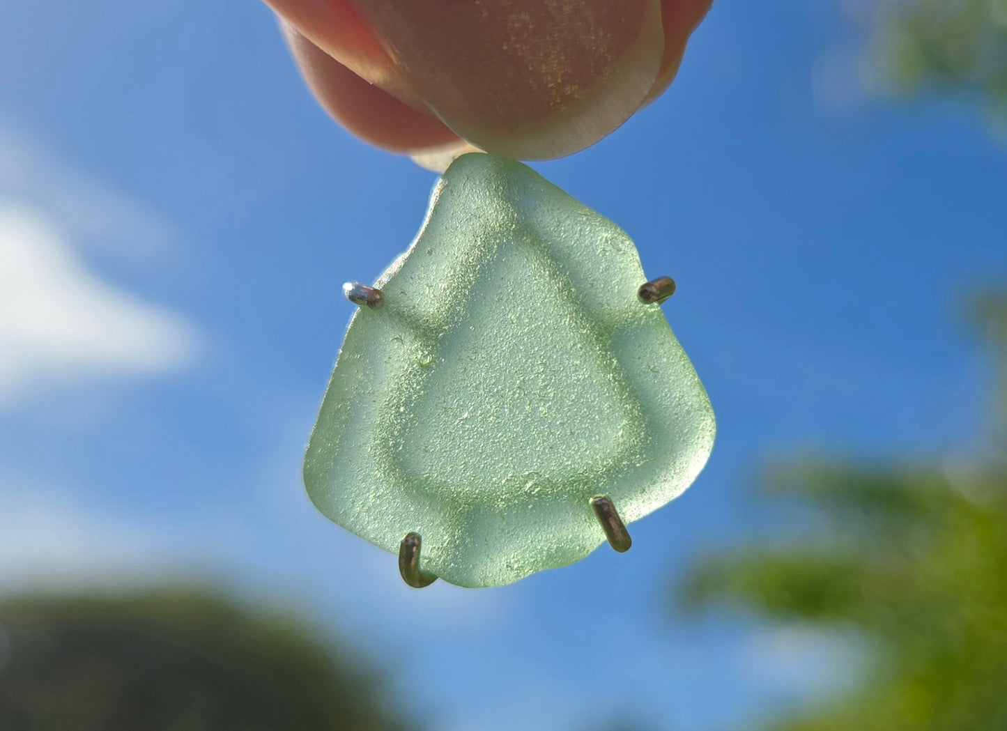 Sage Green Sterling Silver Seaglass Necklace