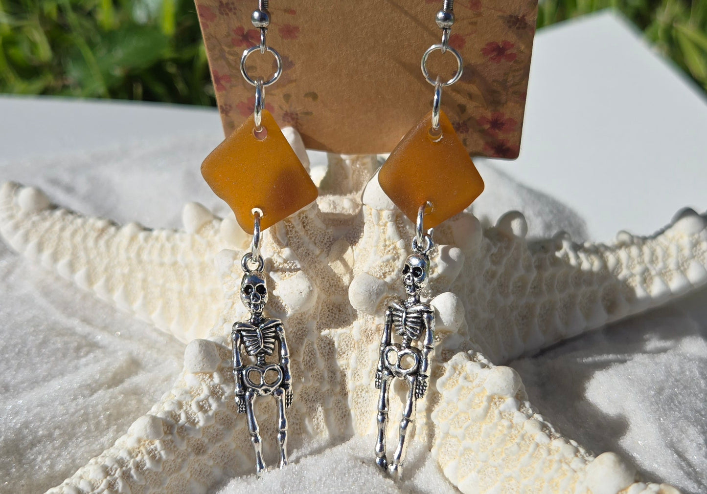 Brown Skeleton Seaglass Earrings