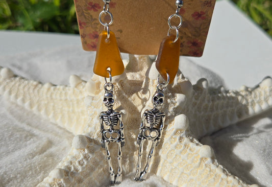 Brown Skeleton Seaglass Earrings