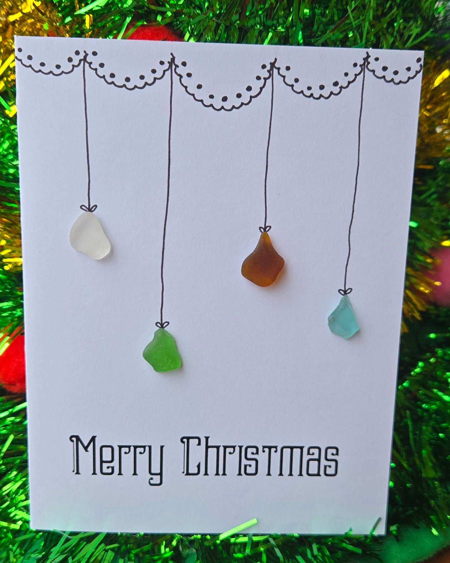 Hanging Seaglass Ornament Blank Christmas Card